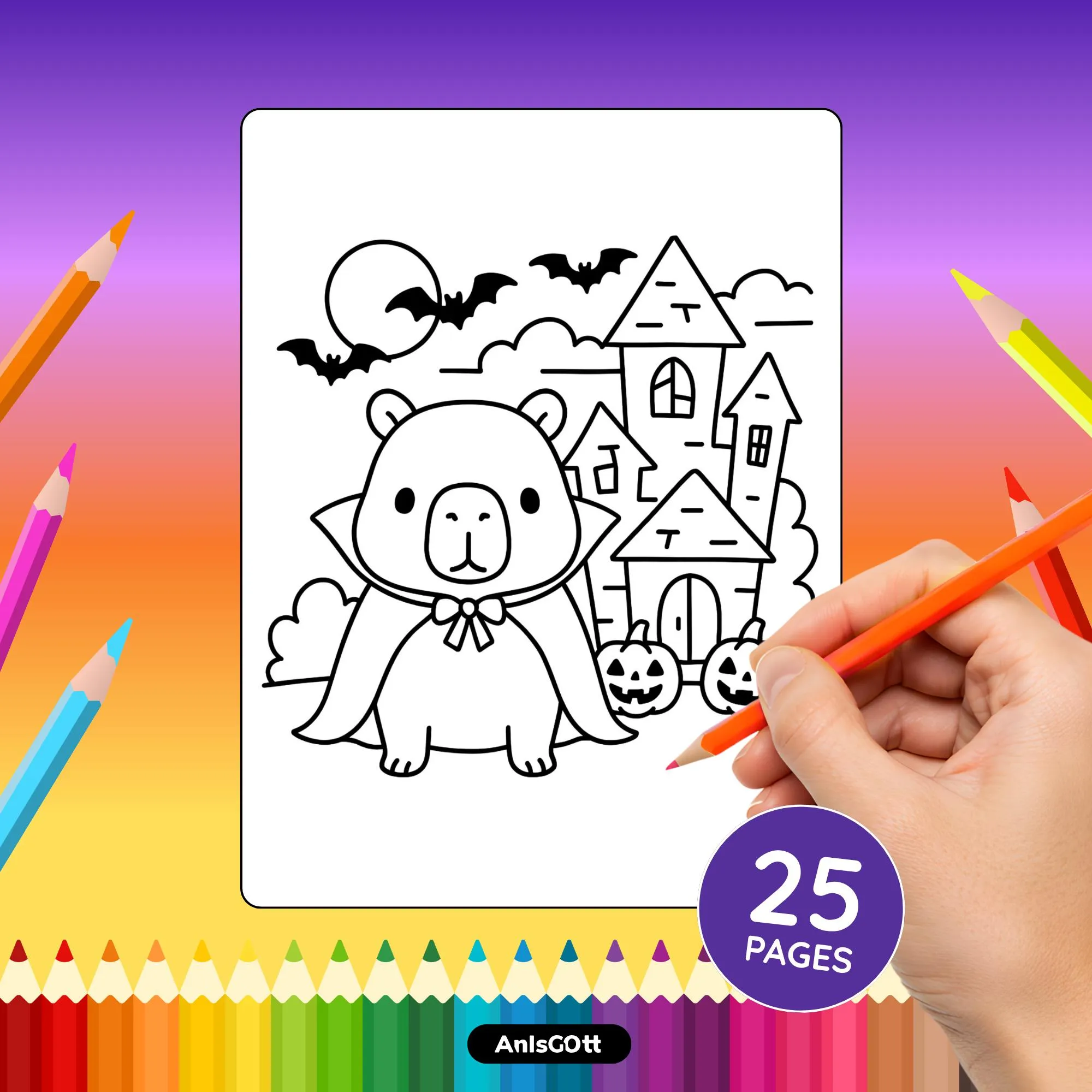 Capybara Halloween Coloring Book: 25 Easy Costume Pages (Printable PDF)