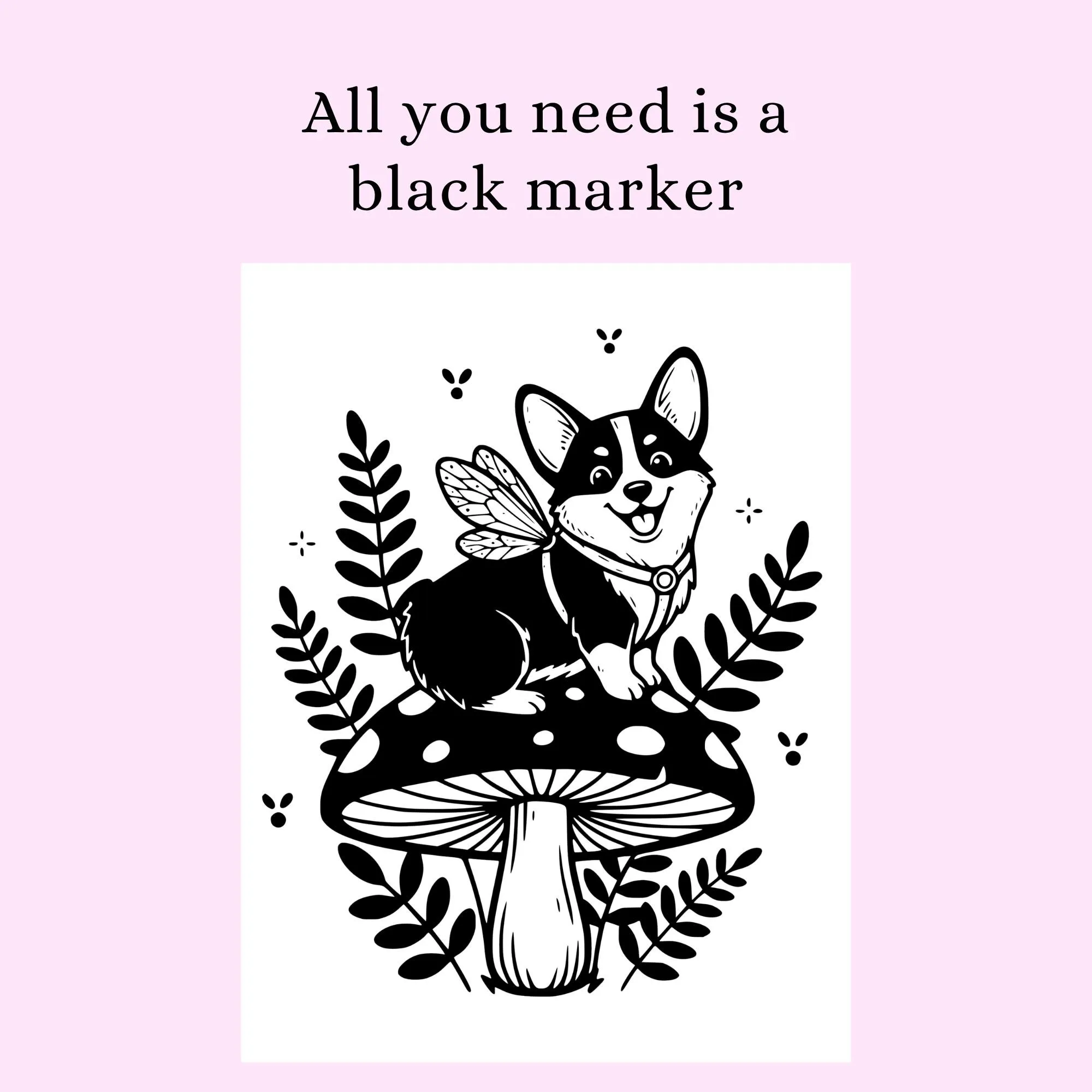 Corgi Bliss Coloring Book, Cute Dogs, Bold Easy, One Color Stress Relief Pages Printable PDF PNG (20 Designs)