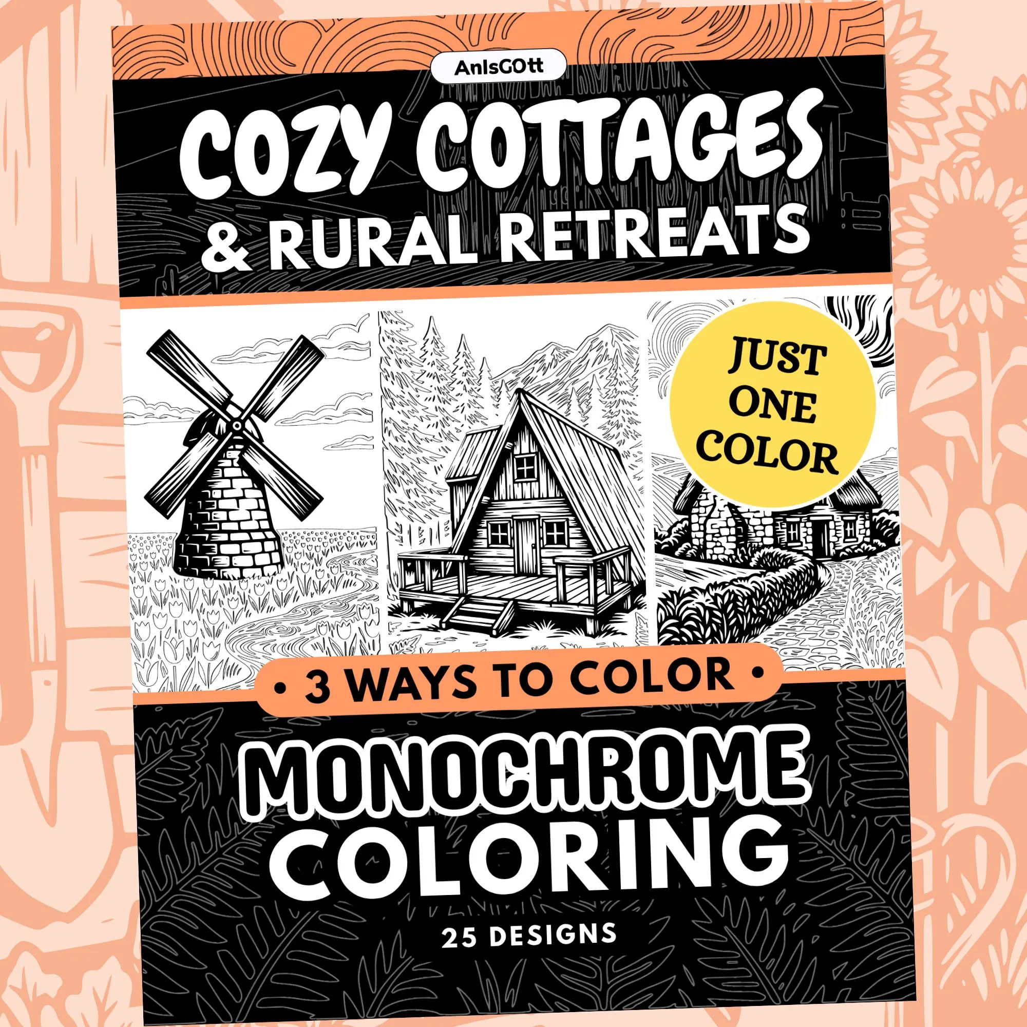AnIsGOtt Cozy Cottages Monochrome - Cover Preview - Cozy Cottages release stress monochrome coloring