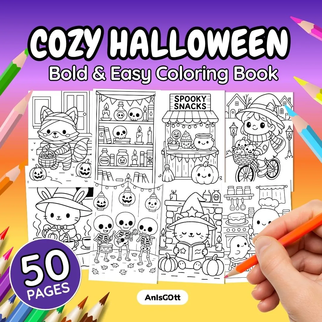 AnIsGOtt Cozy Halloween - Cover Preview - Cozy Halloween release stress monochrome coloring