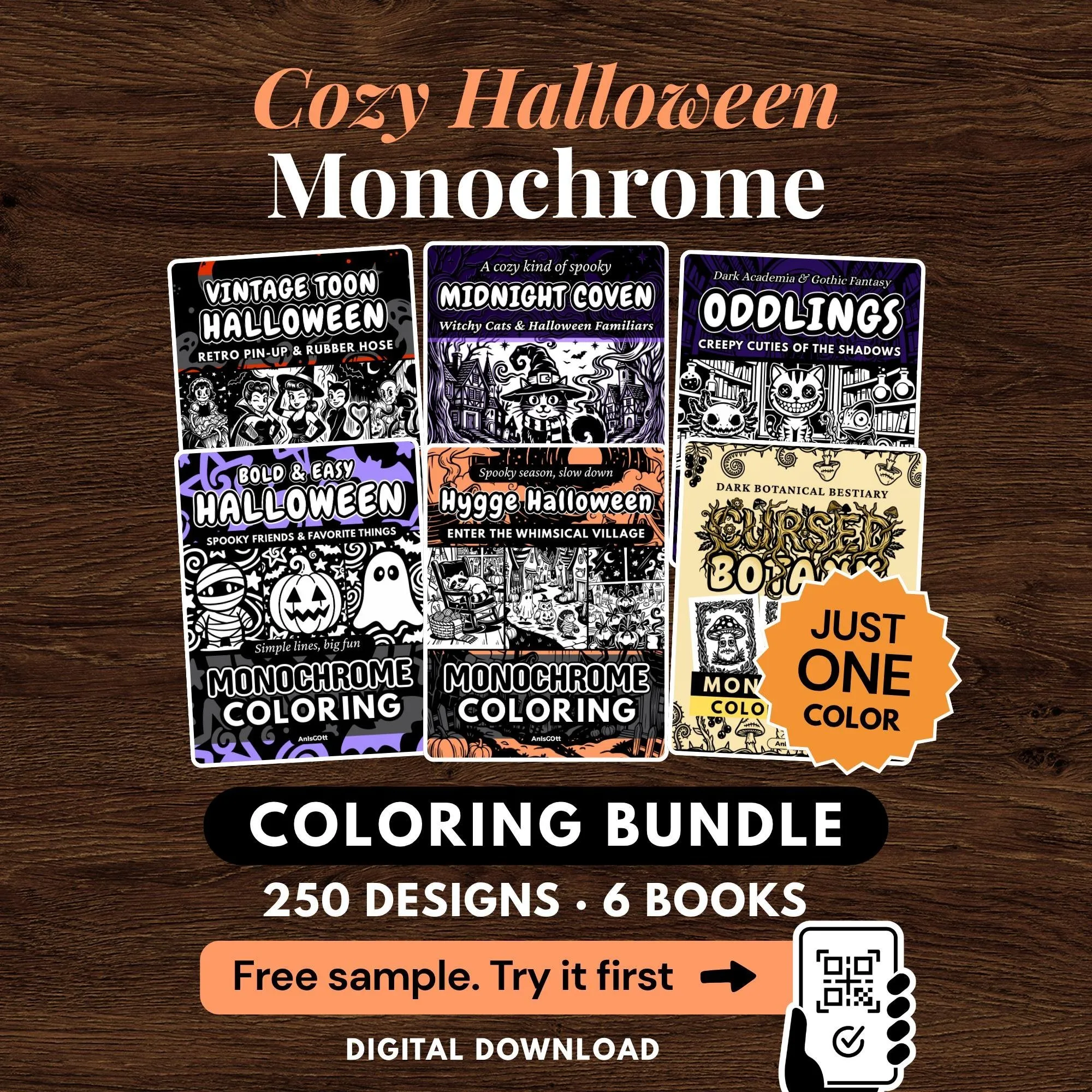 AnIsGOtt Cozy Halloween Monochrome Coloring Bundle - Cover Preview - Monochrome Coloring