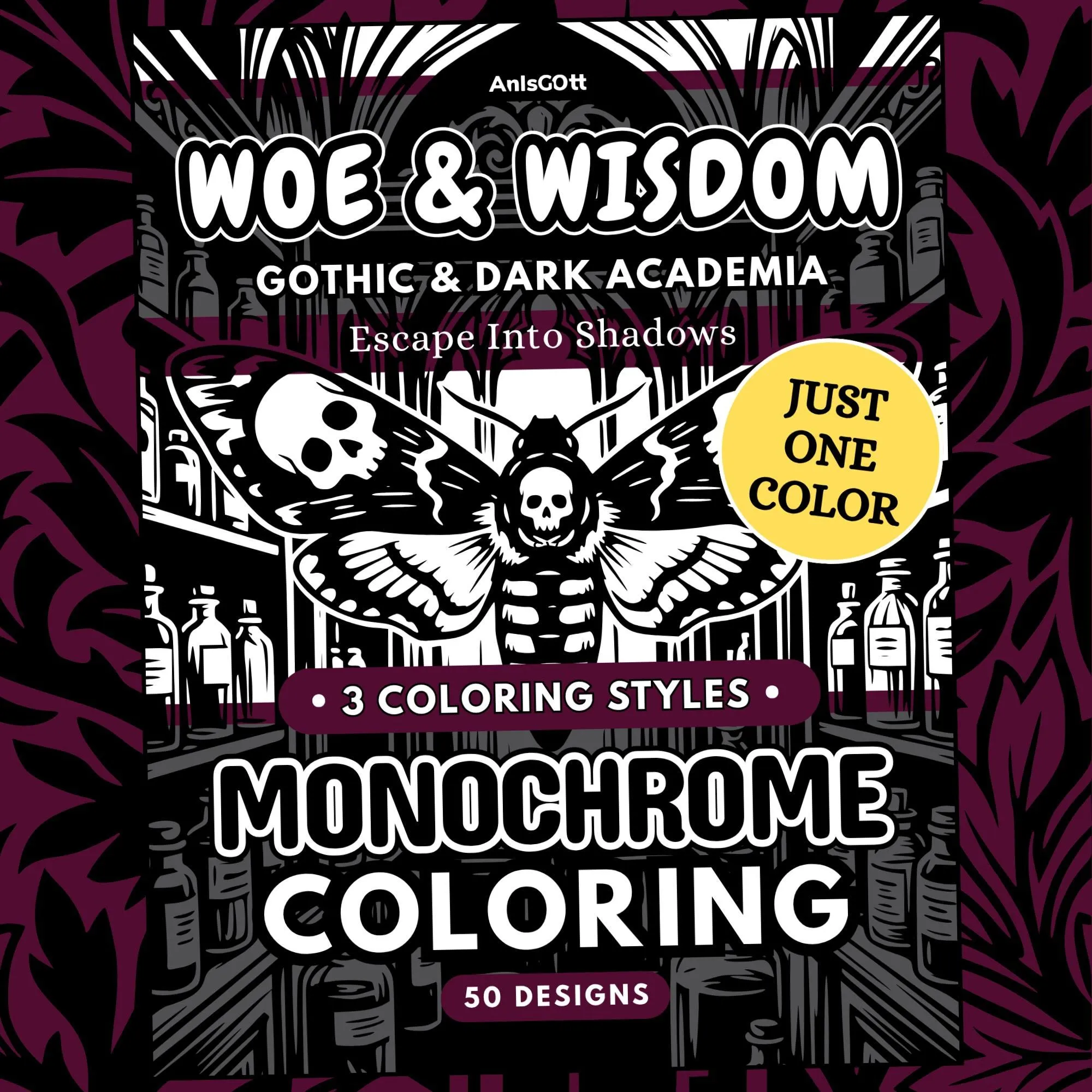 AnIsGOtt Dark Academia Gothic Monochrome - Cover Preview - Dark Academia Gothic release stress monochrome coloring