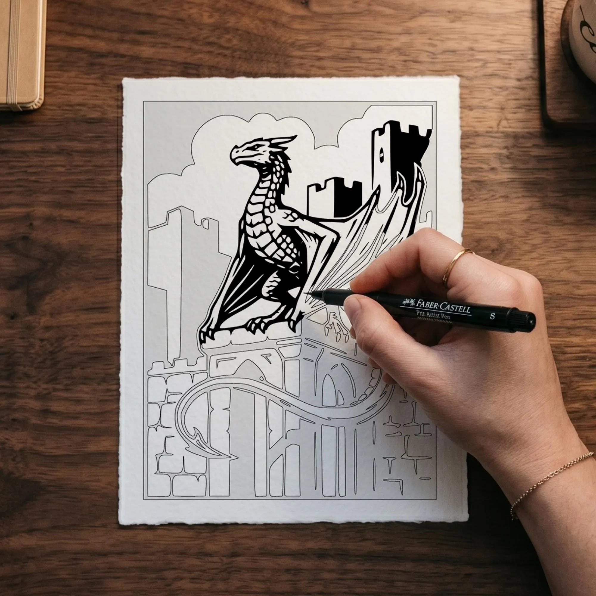 DRACONIS Monochrome Coloring Book, Epic Dragons, Elemental Creatures, One Color PDF PNG (50 Designs)