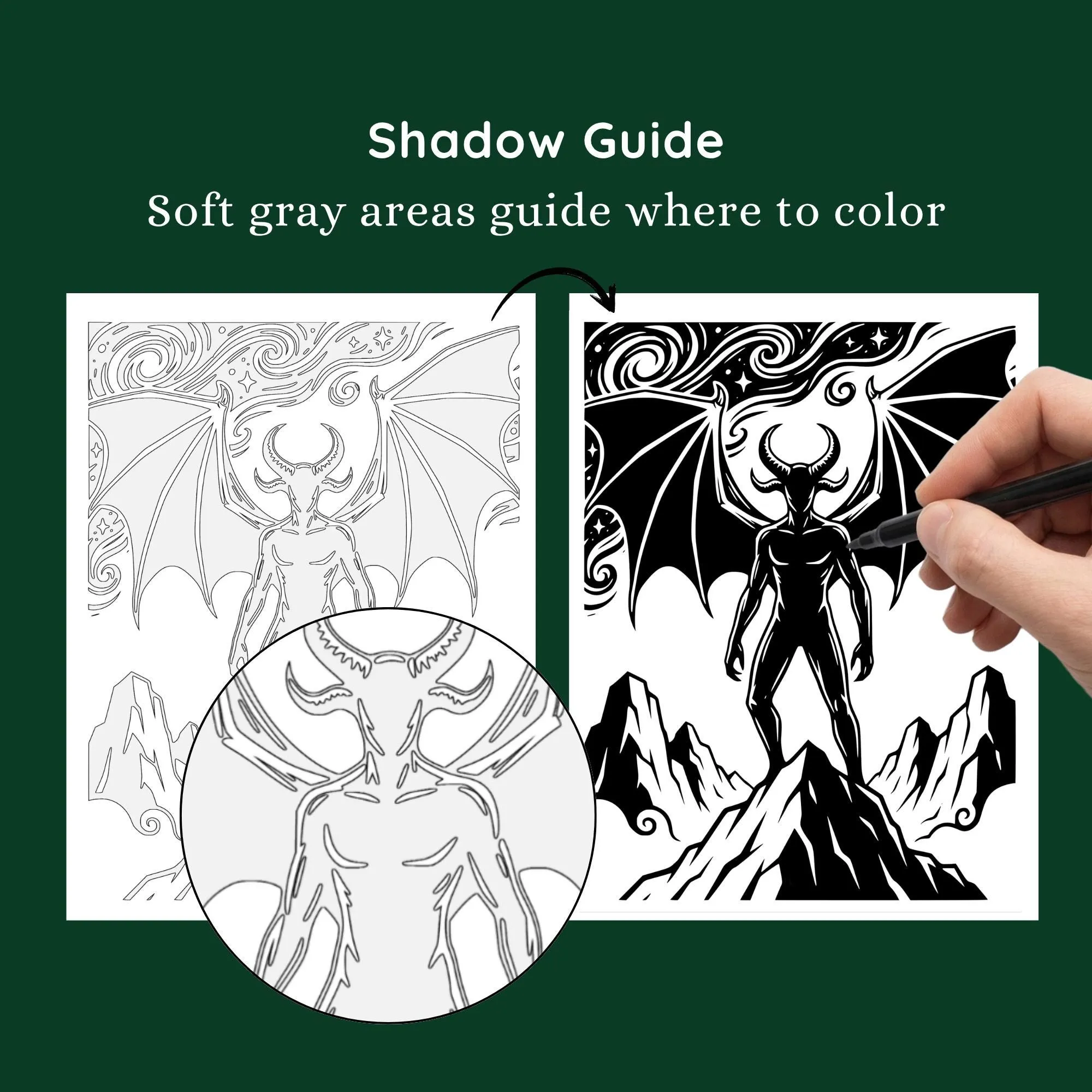 Lovecraft Monochrome Coloring Book, Eldritch Cosmic Horror Pages, Cthulhu One Color Printable PDF PNG (25 Designs)