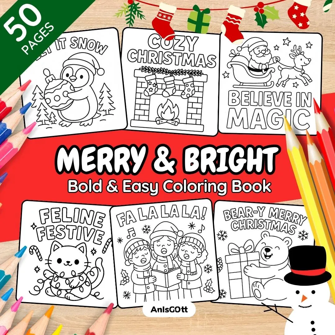 AnIsGOtt Bold & Easy Christmas - Cover Preview - Kawaii Christmas release stress monochrome coloring