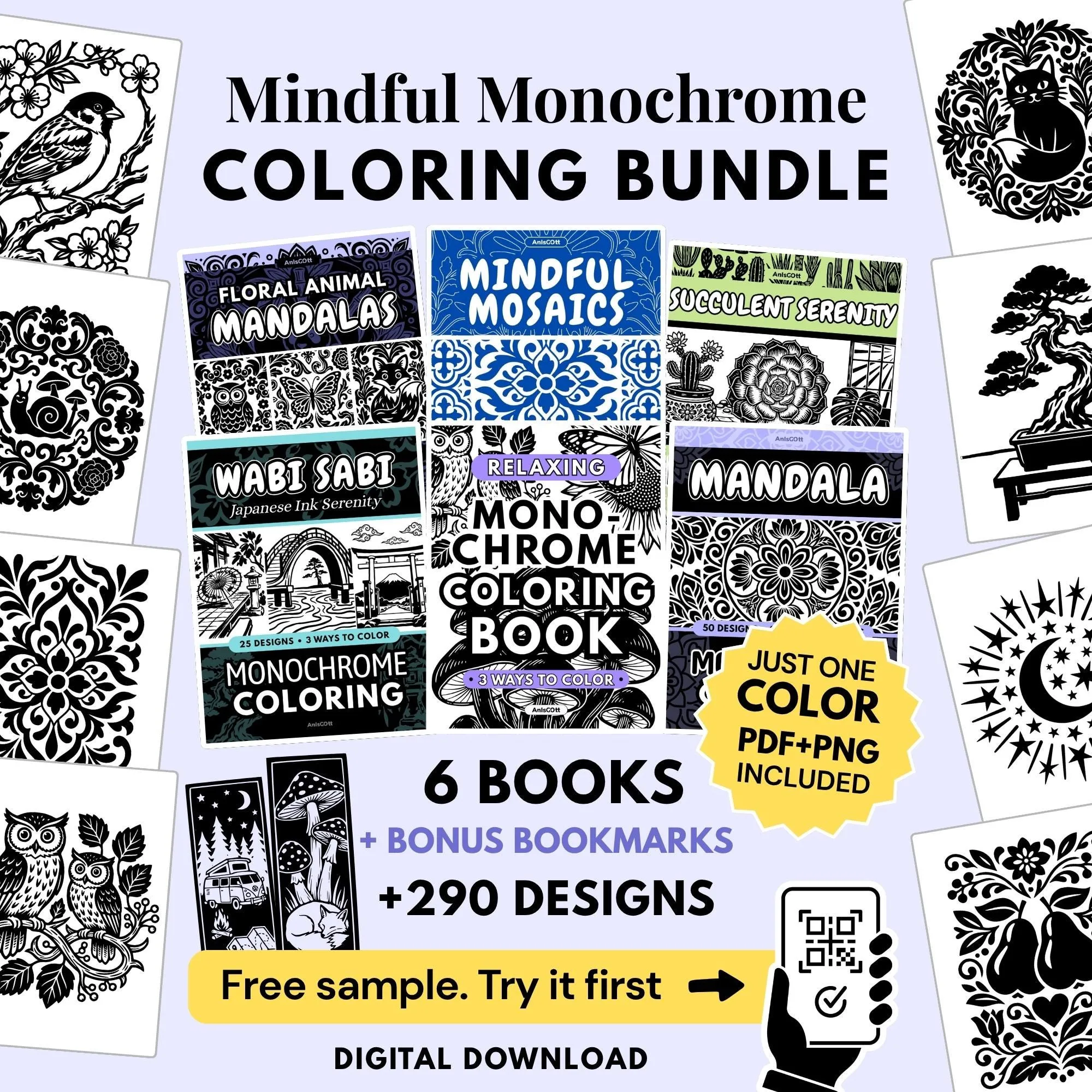 AnIsGOtt Mindful Monochrome Coloring Bundle - Cover Preview - Monochrome Coloring