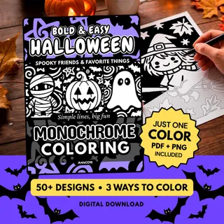 Bold & Easy Halloween: Cozy Spooky Monochrome Coloring Pages