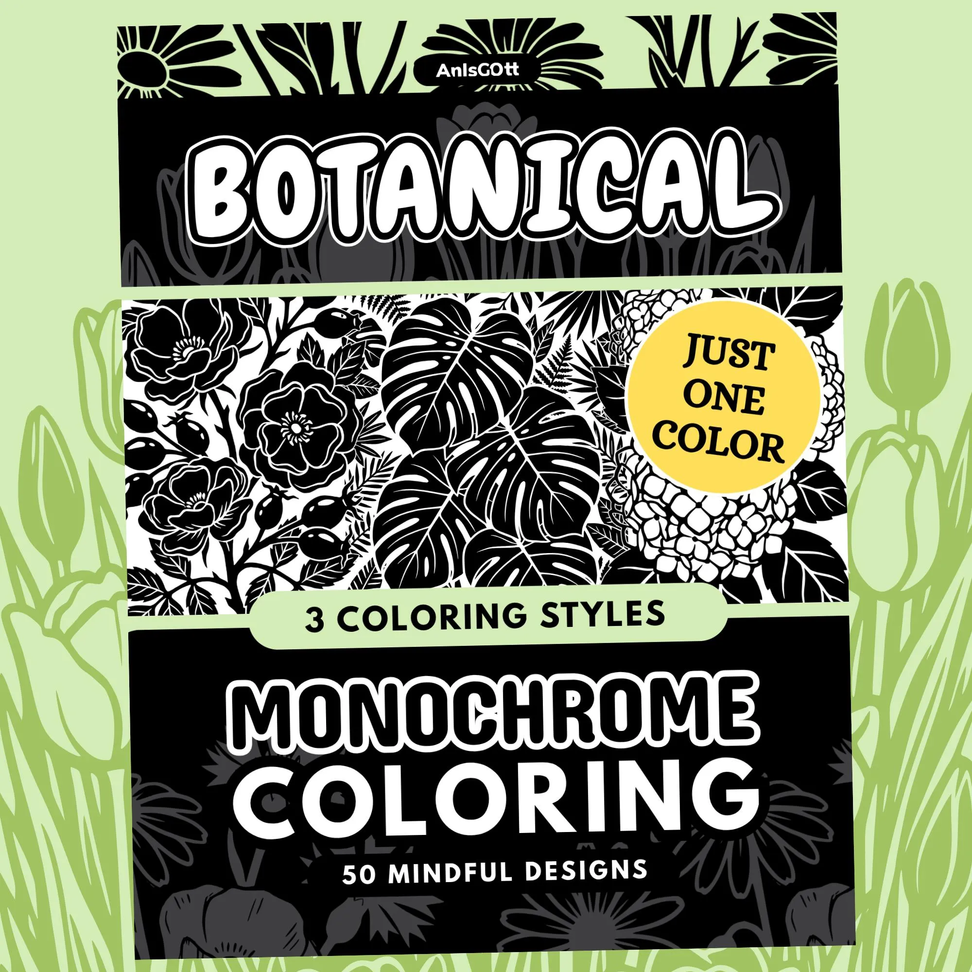 AnIsGOtt Botanical Monochrome - Cover Preview - Monochrome Coloring