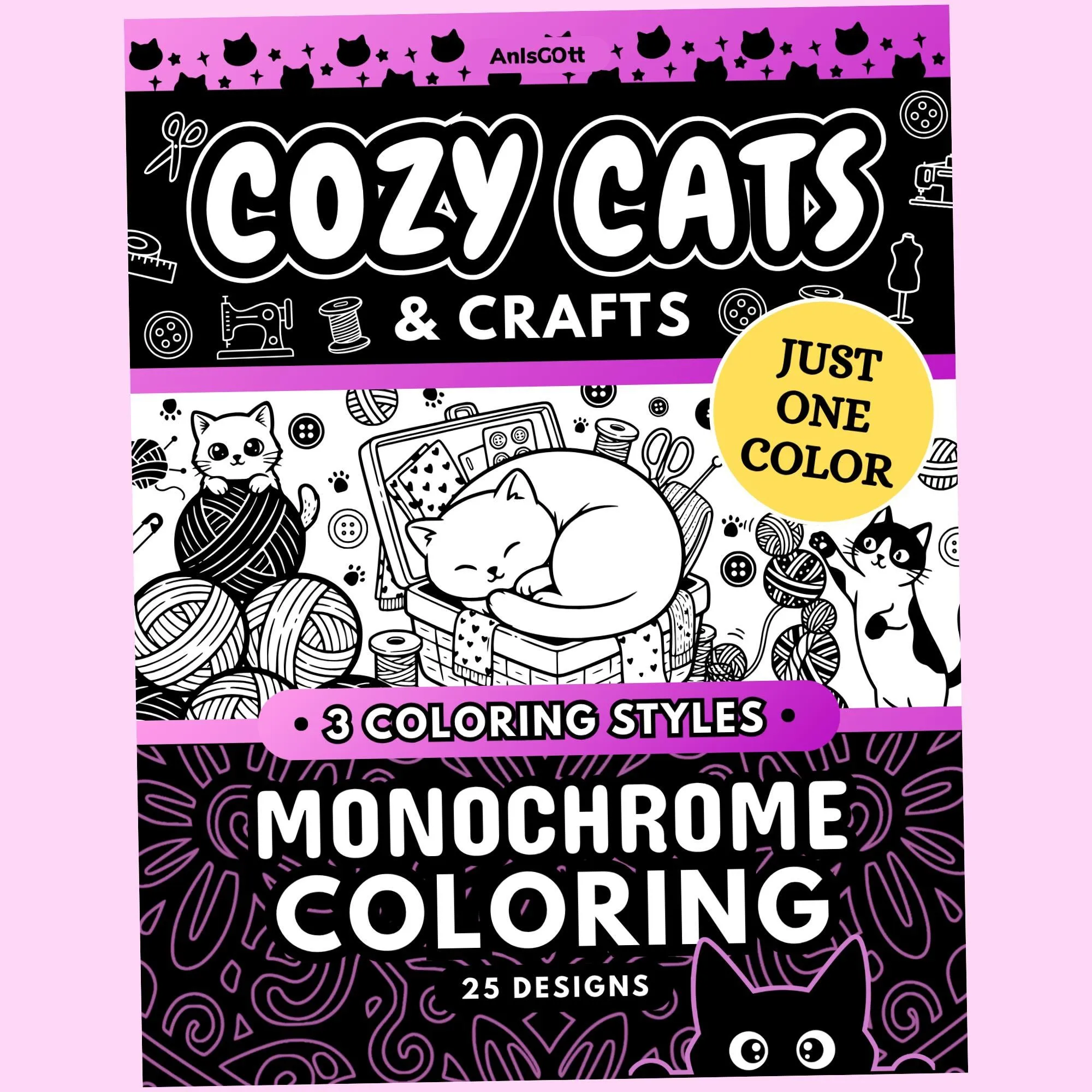AnIsGOtt Cozy Cats & Crafts Monochrome - Cover Preview - Monochrome Coloring