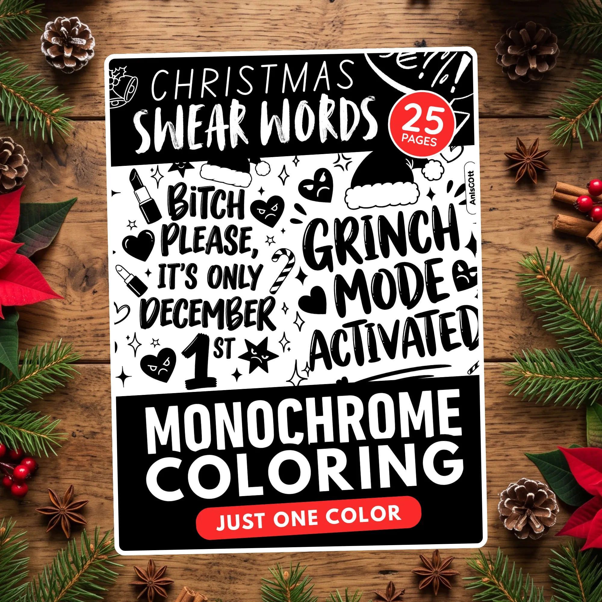 Christmas Swear Words Coloring Book Lifestyle Mockup Cover