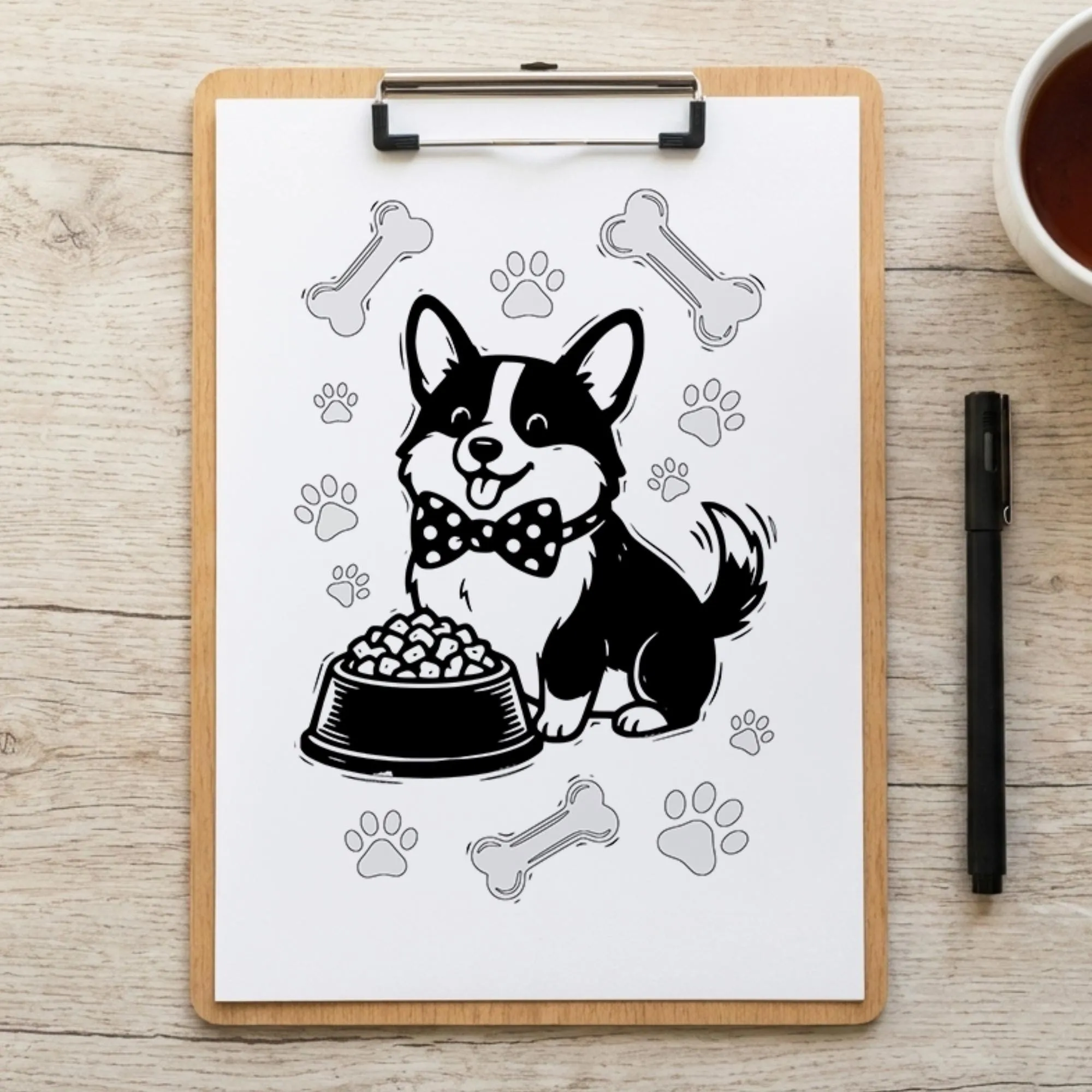 Corgi Bliss Monochrome Coloring Book, Cute Dogs, Bold Easy One Color Stress Relief Printable PDF PNG (20 Designs)