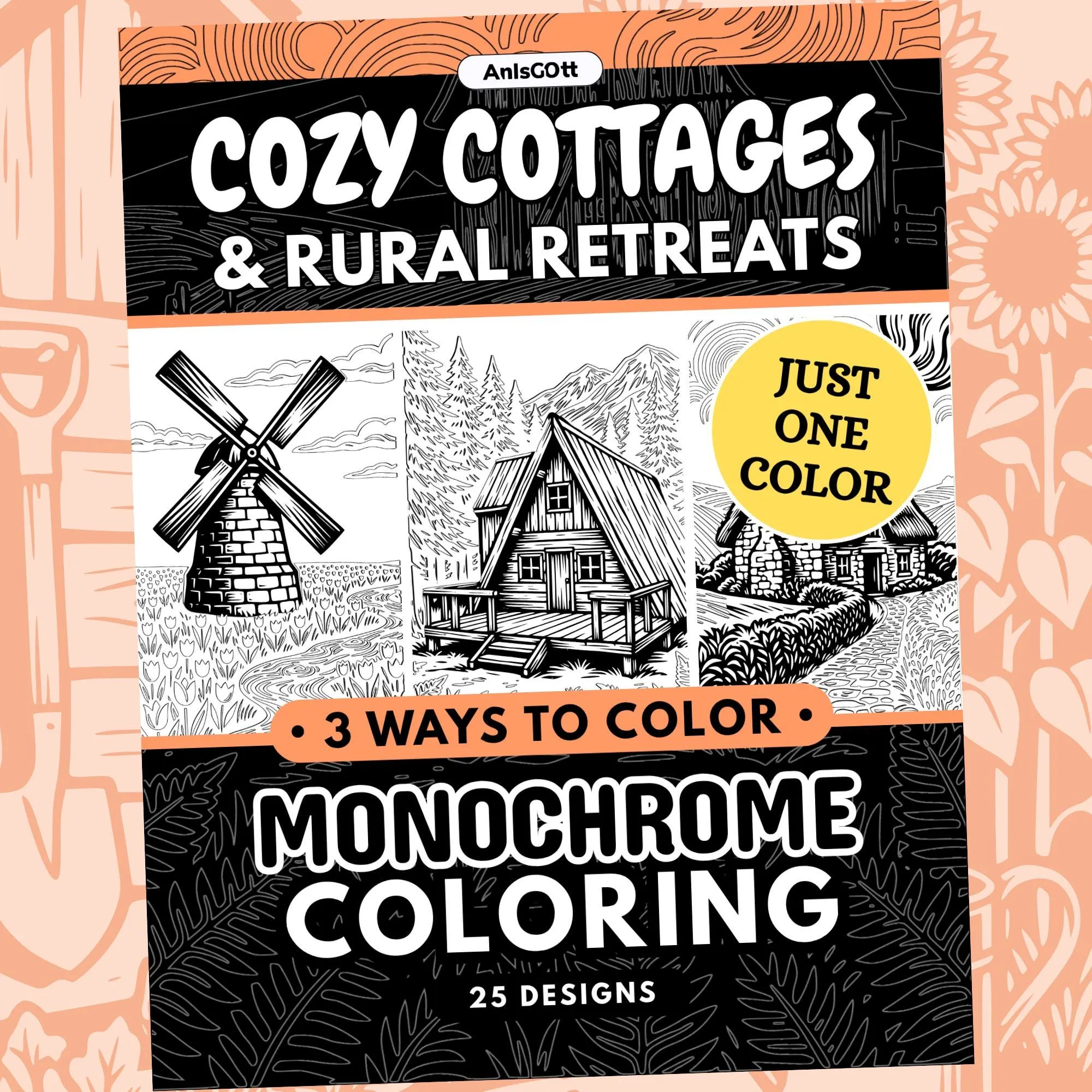 AnIsGOtt Cozy Cottages Monochrome - Cover Preview - Monochrome Coloring