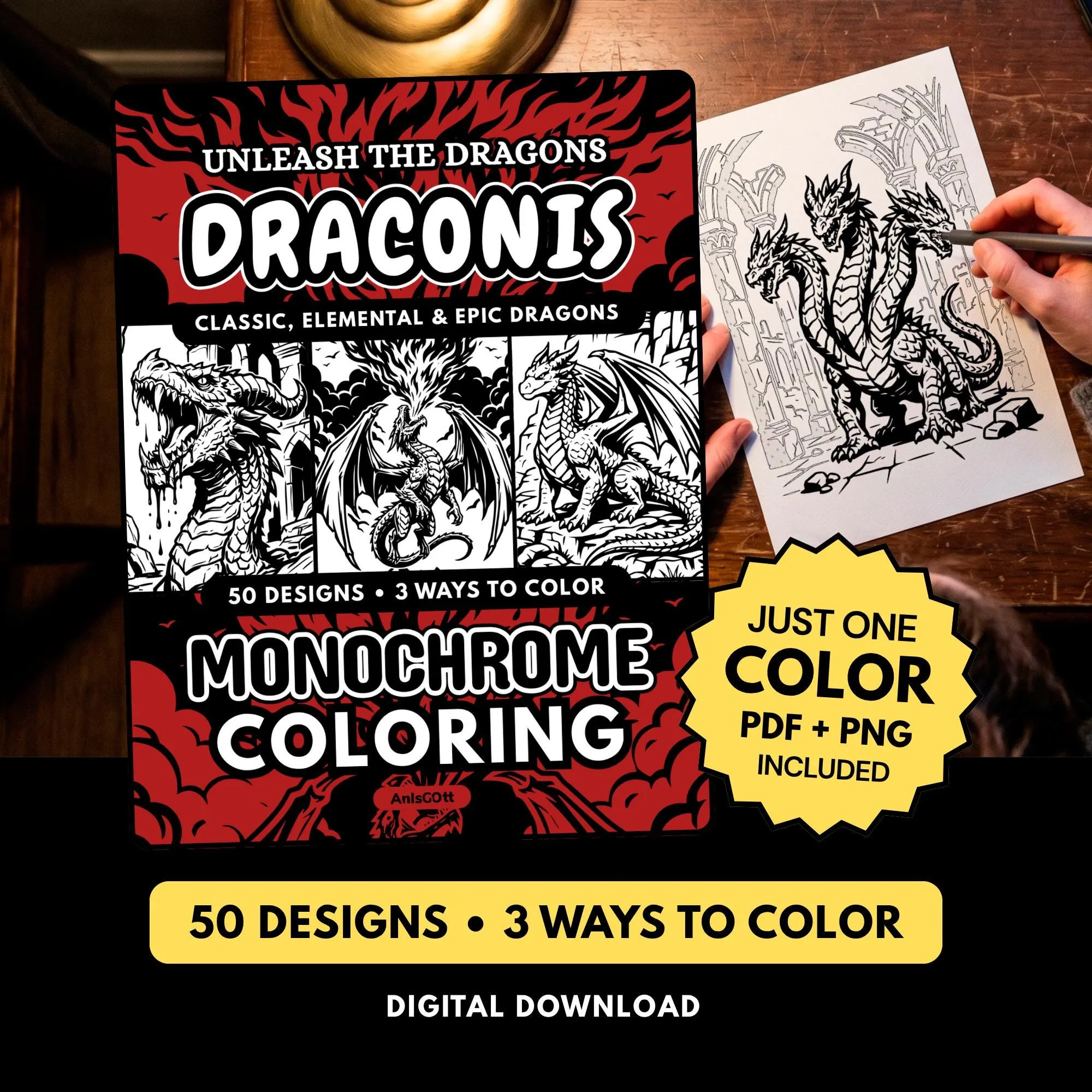 AnIsGOtt DRACONIS Monochrome - Cover Preview - Monochrome Coloring