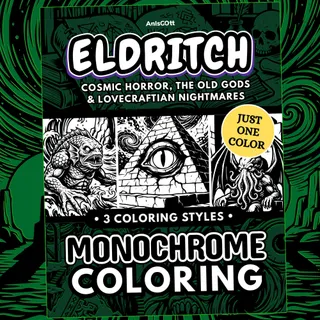 Eldritch Horror: Lovecraft Cosmic Horror One Color Monochrome Coloring Pages