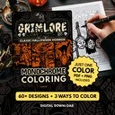 GRIMLORE: Classic Horror Halloween Monochrome Coloring Pages