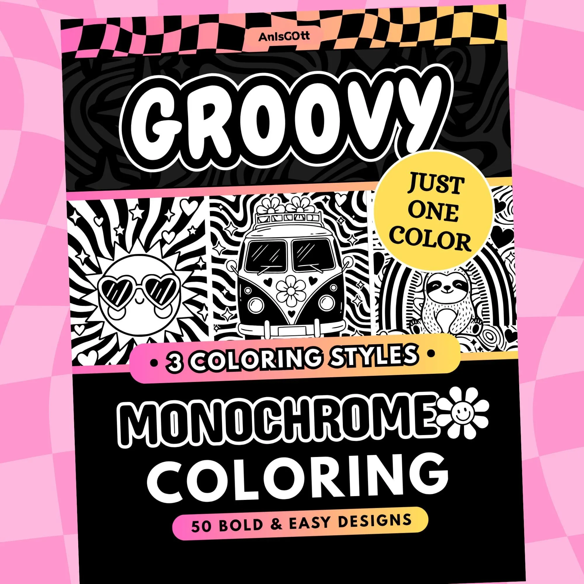 AnIsGOtt Groovy Retro Monochrome - Cover Preview - Monochrome Coloring