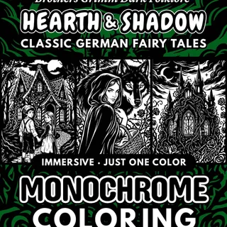 Hearth & Shadow: Brothers Grimm Fairy Tales Monochrome Coloring Pages