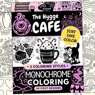 Hygge Cafe: Cozy Cats & Coffee Monochrome Coloring Pages