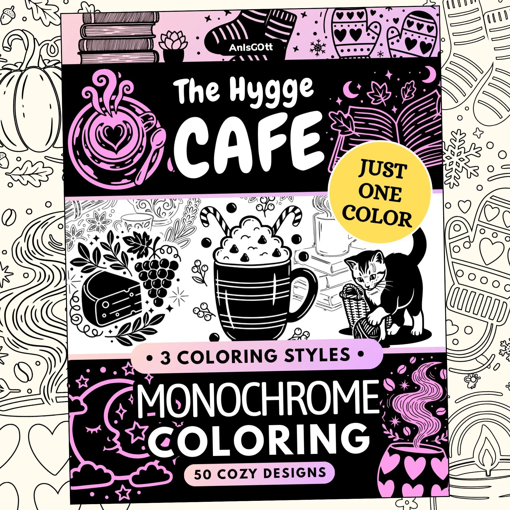AnIsGOtt Hygge Cafe Monochrome - Cover Preview - Monochrome Coloring