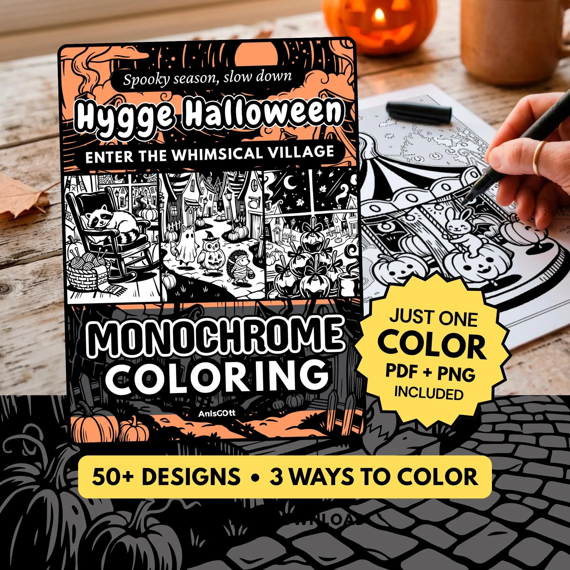 AnIsGOtt Hygge Halloween Monochrome - Cover Preview - Monochrome Coloring