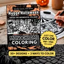 Hygge Halloween: Whimsical Cozy Village Monochrome Coloring Pages