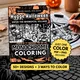 Hygge Halloween Monochrome Coloring Book, Whimsical Village, Costumed Woodland Animals, One Color Guided Printable PDF PNG (50 Designs)