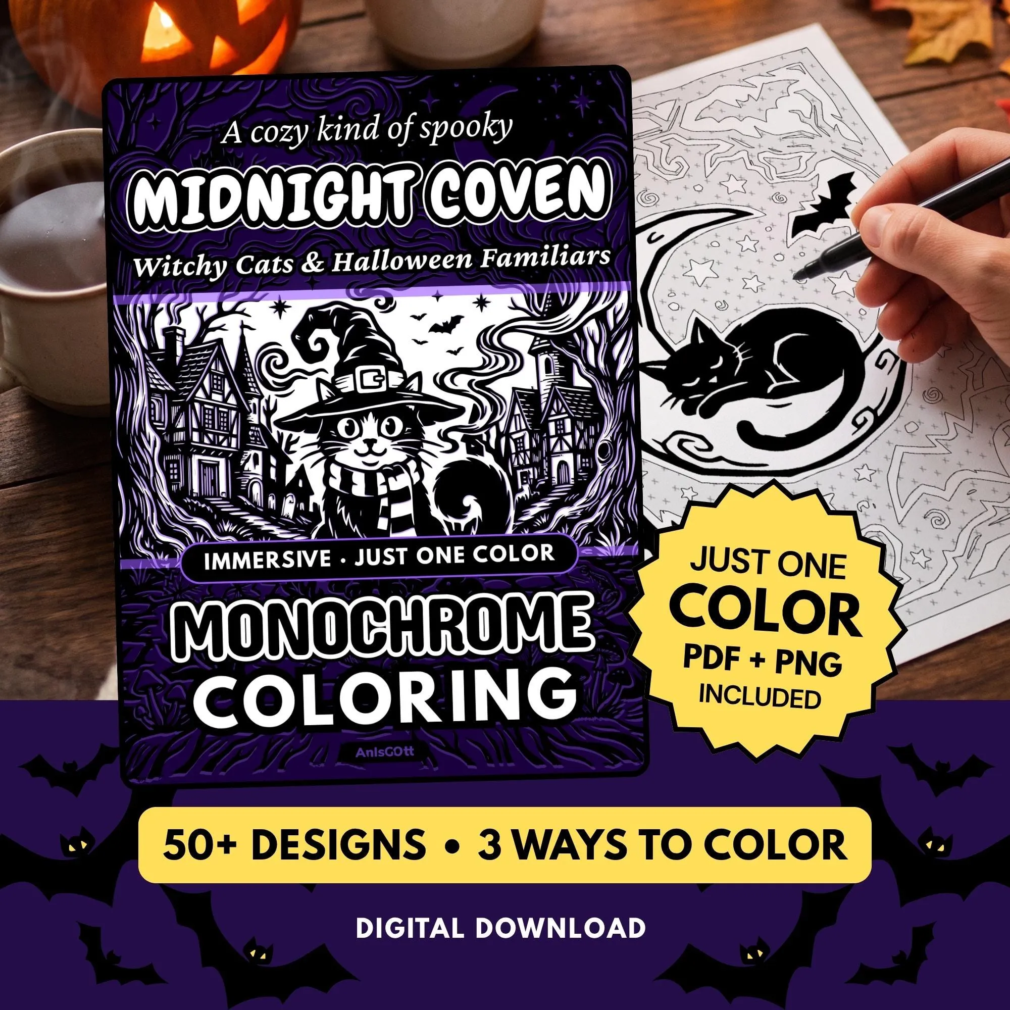 AnIsGOtt Midnight Coven Monochrome - Cover Preview - Monochrome Coloring
