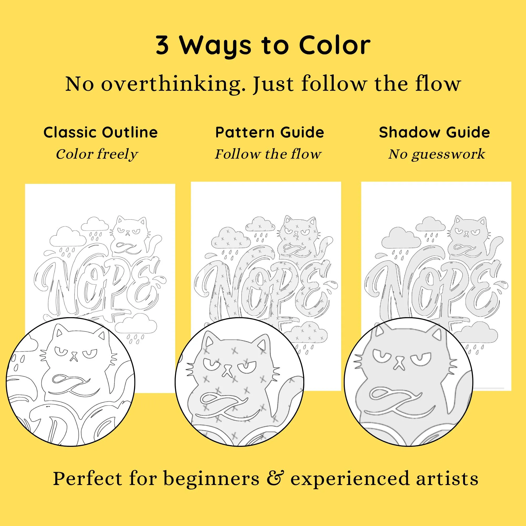 Monochrome Moods Coloring Book, Bold Swear Words, Motivation, One Color Adult Stress Relief Pages Printable PDF PNG (50 Designs)