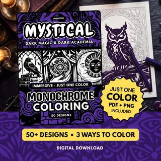 Mystical Monochrome: Dark Academia & Witchy Monochrome Coloring Pages