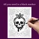 Nocturna Monochrome Coloring Book, Witchy Folk Art, Night Magic, Gothic, Stress Relief One Color PDF PNG (50 Designs)