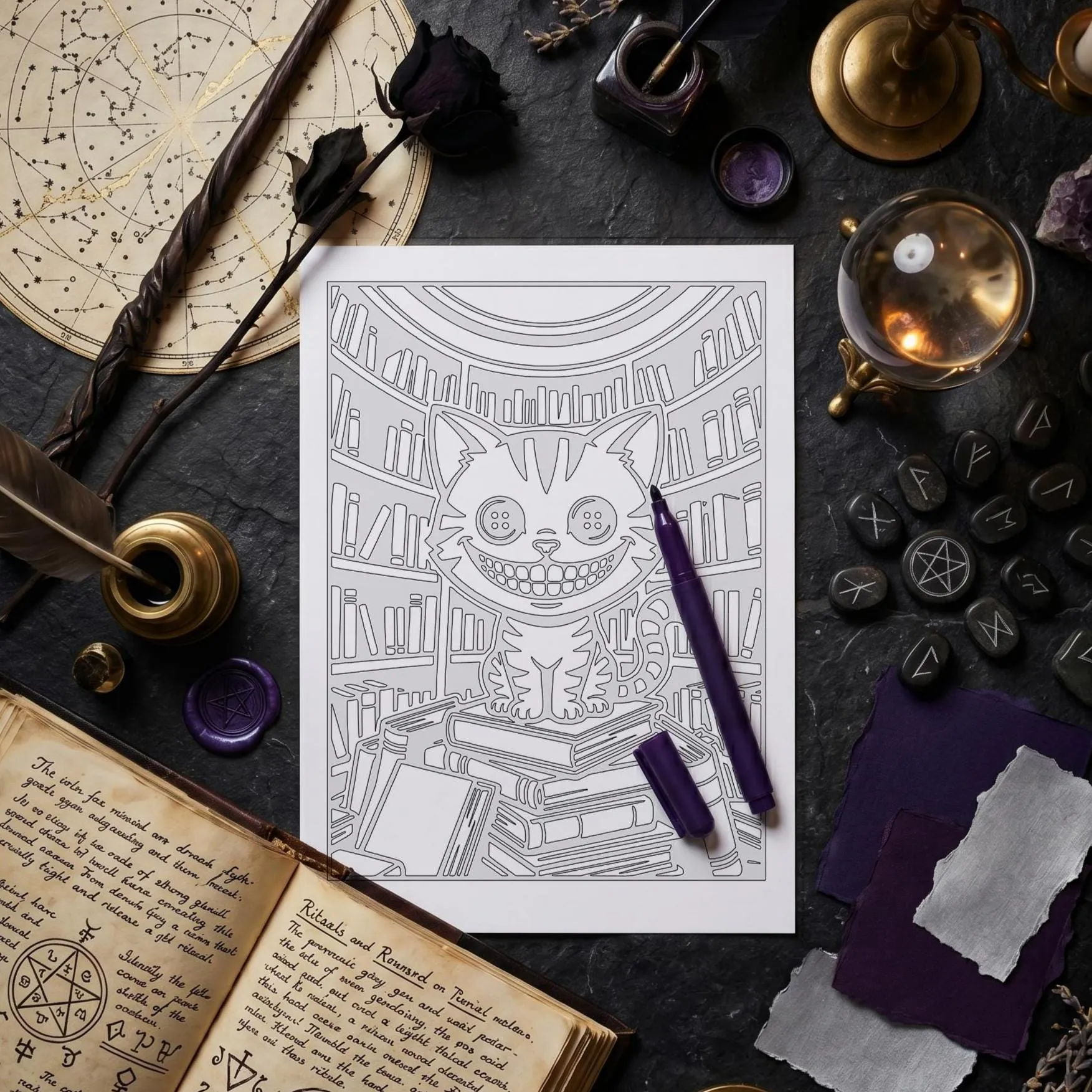 Oddlings Monochrome Coloring Book, Creepy Cuties, Dark Academia Gothic, One Color Stress Relief