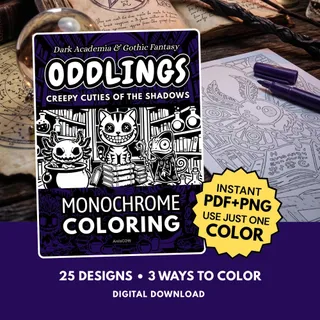 Oddlings: Creepy Cuties Gothic Monochrome Coloring Pages
