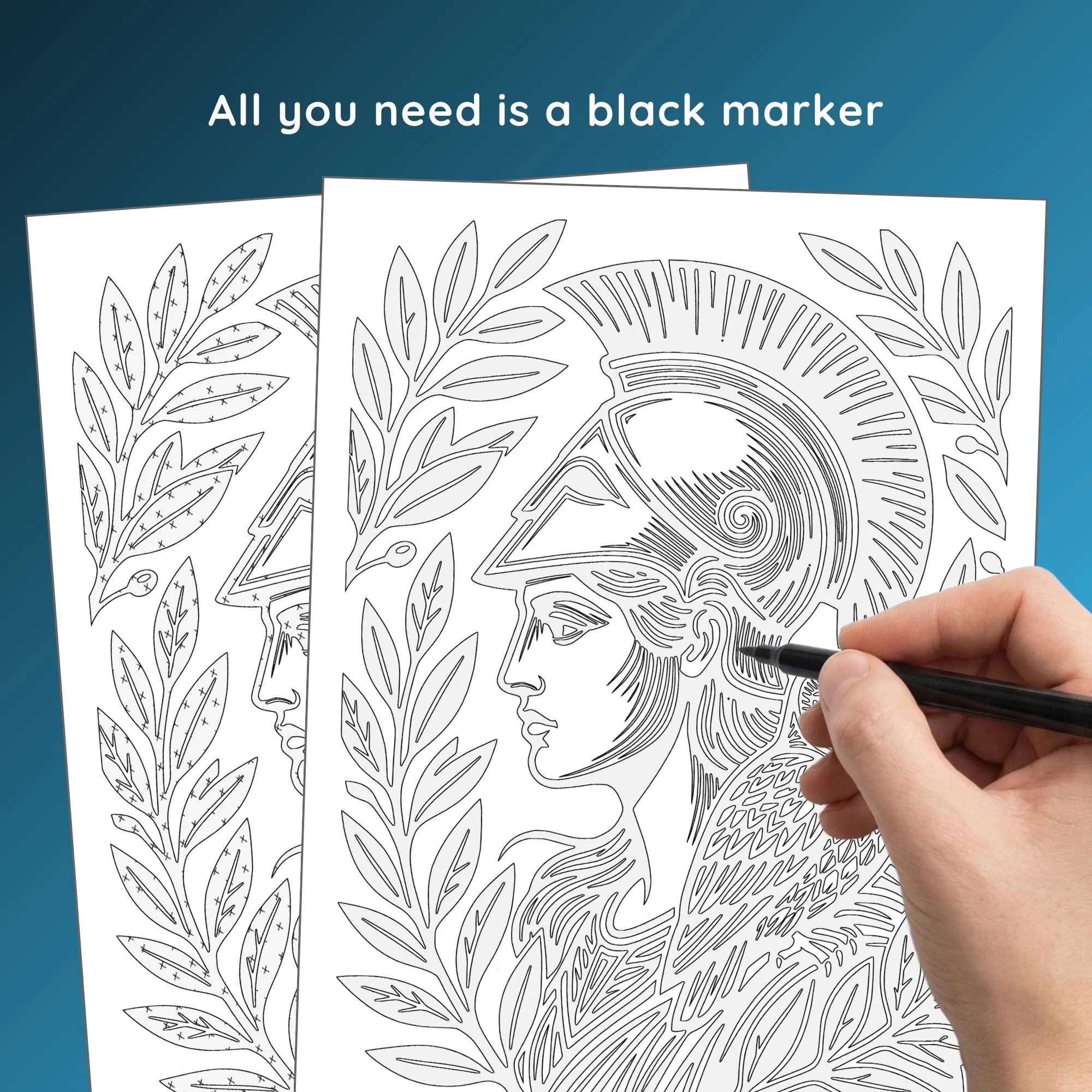 Olympus Greek Gods Coloring Book, Monochrome Mythic Beasts, One Color Adult Stress Relief Pages Printable PDF PNG (25 Designs)