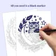 Relaxing Monochrome Coloring Book, One Color Stress Relief Printable Pages PDF PNG (25 Designs)