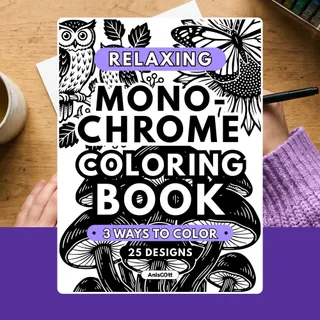Relaxing Monochrome: One Color Stress Relief Monochrome Coloring Pages