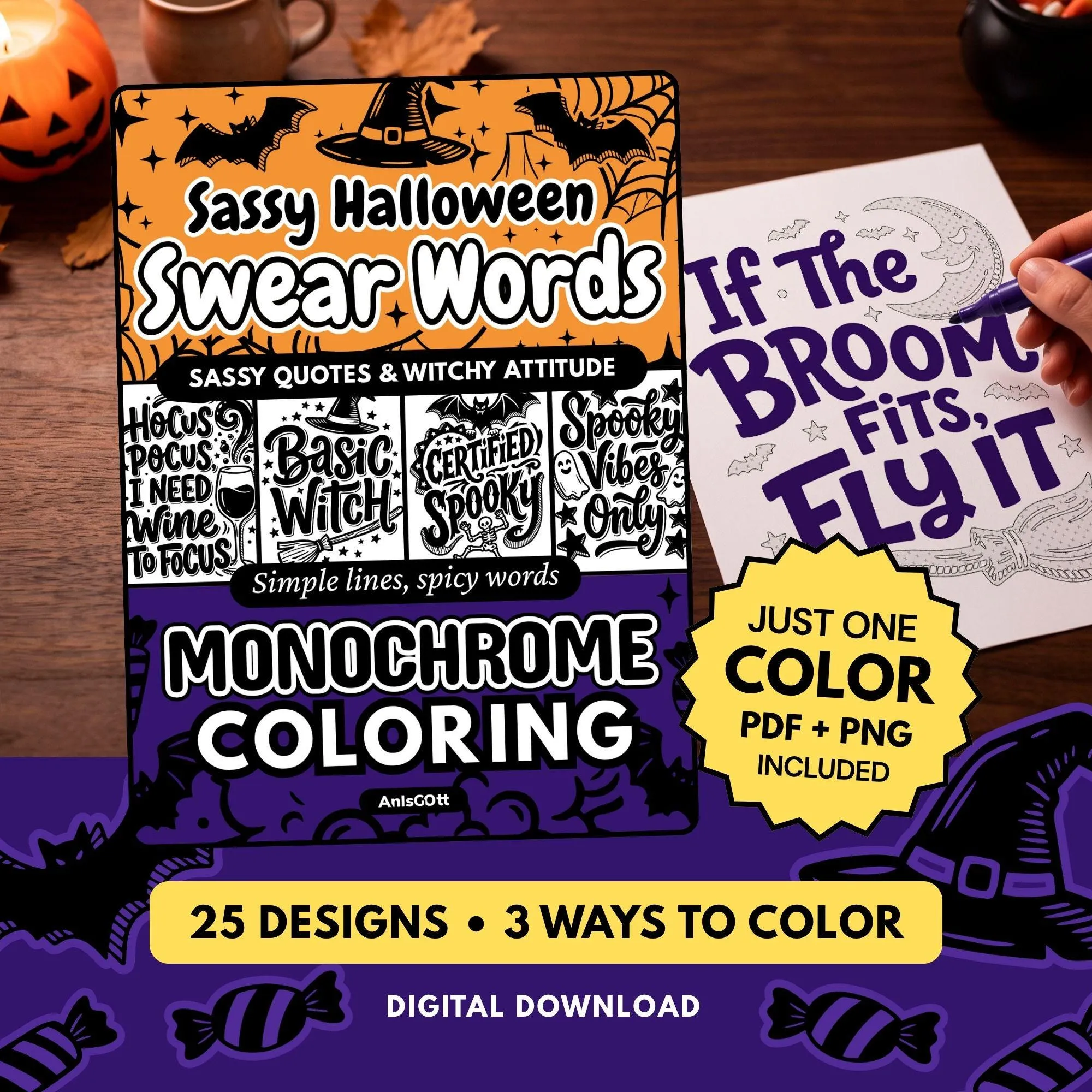 AnIsGOtt Sassy Halloween Swear Words Monochrome - Cover Preview - Monochrome Coloring