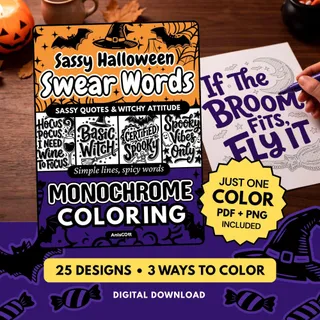 Sassy Halloween Swear Words Monochrome Coloring Pages