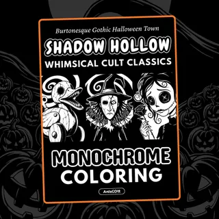 Shadow Hollow: Burtonesque Halloween Town Monochrome Coloring Pages