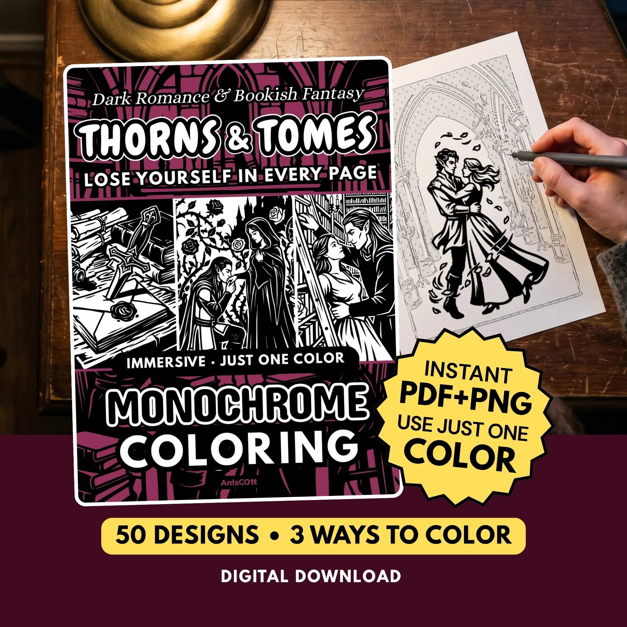 AnIsGOtt Thorns & Tomes Monochrome - Cover Preview - Monochrome Coloring