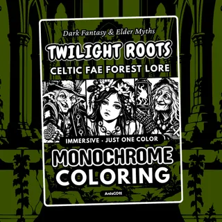 Twilight Roots: Dark Fae & Forest Lore Monochrome Coloring Pages