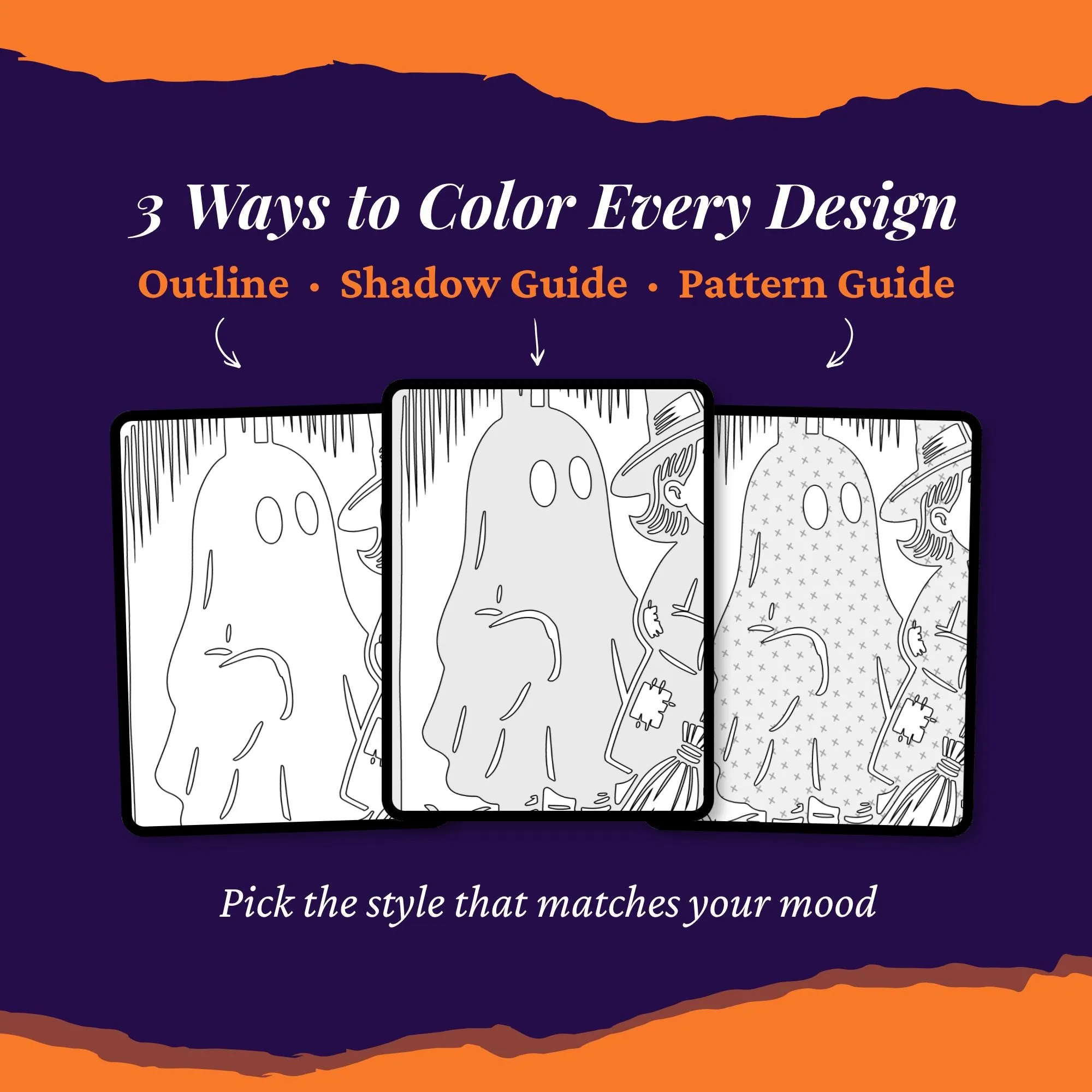 Vintage Toon Halloween Monochrome Coloring Book, Retro Pin-Up Coloring Pages, Rubber Hose Cartoon, One Color Printable PDF PNG (50 Designs)