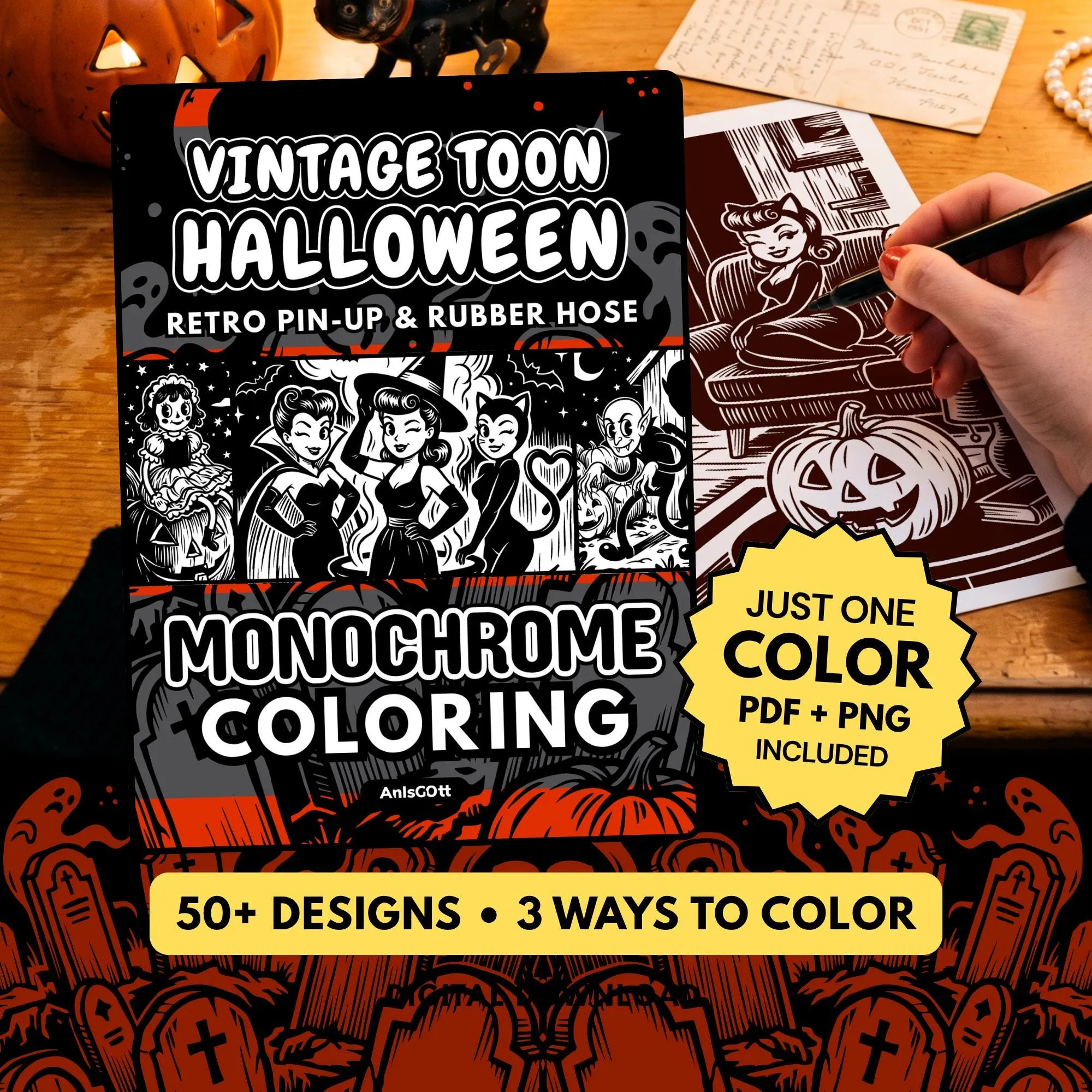 AnIsGOtt Vintage Toon Halloween Monochrome - Cover Preview - Monochrome Coloring