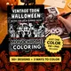 Vintage Toon Halloween Monochrome Coloring Book, Retro Pin-Up Coloring Pages, Rubber Hose Cartoon, One Color Printable PDF PNG (50 Designs)