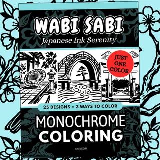 Wabi Sabi One Color: Japanese Zen Ink Art Monochrome Coloring Pages