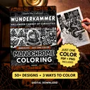 Wunderkammer: Cabinet of Curiosities Monochrome Coloring Pages