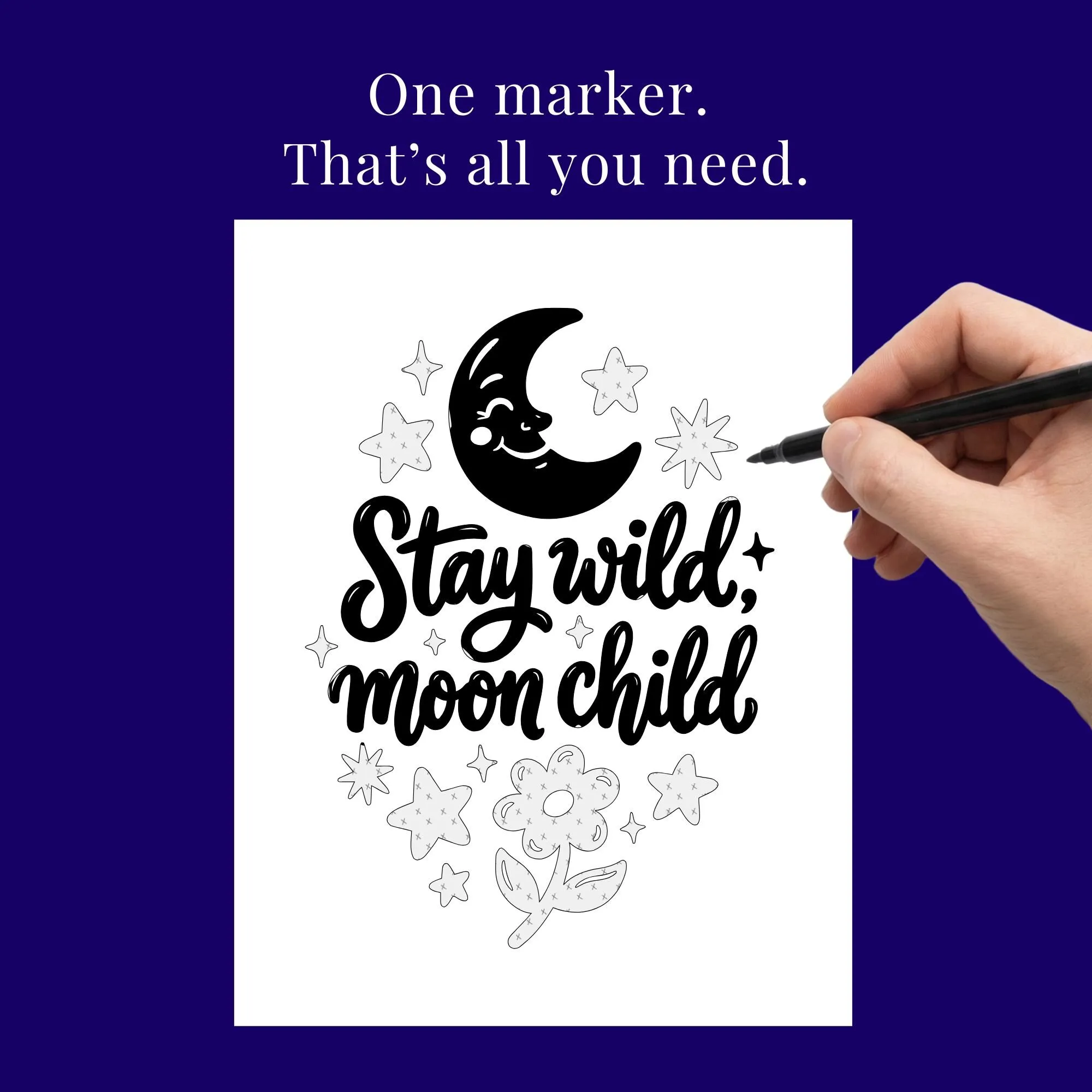 Nightbloom Monochrome Coloring Book, Inspirational Quotes, Witchy Dark Academia, One Color Stress Relief Printable Pages PDF PNG, 50 Designs