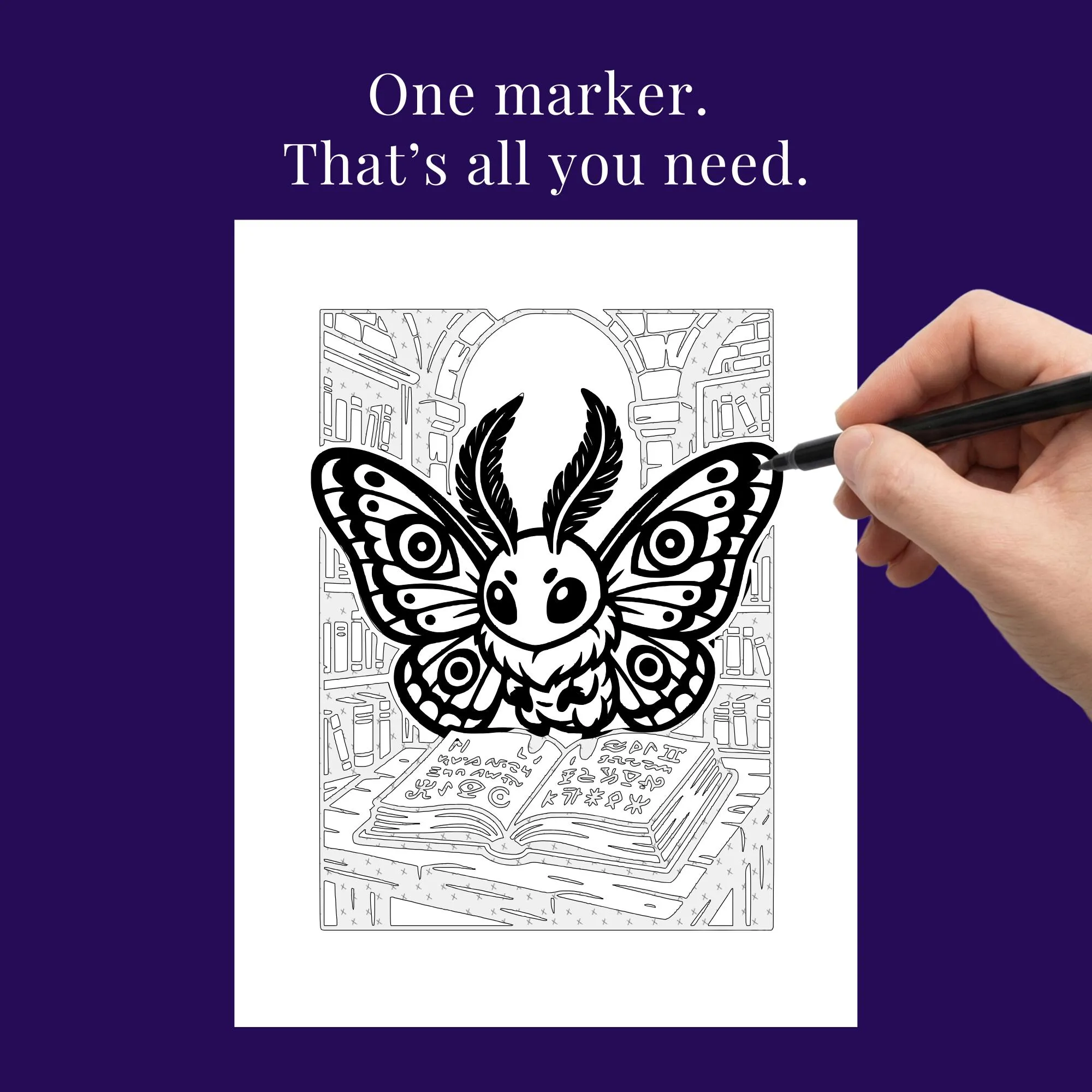 Oddlings Monochrome Coloring Book, Creepy Cuties, Dark Academia Gothic, One Color Stress Relief Printable PDF PNG (25 Designs)