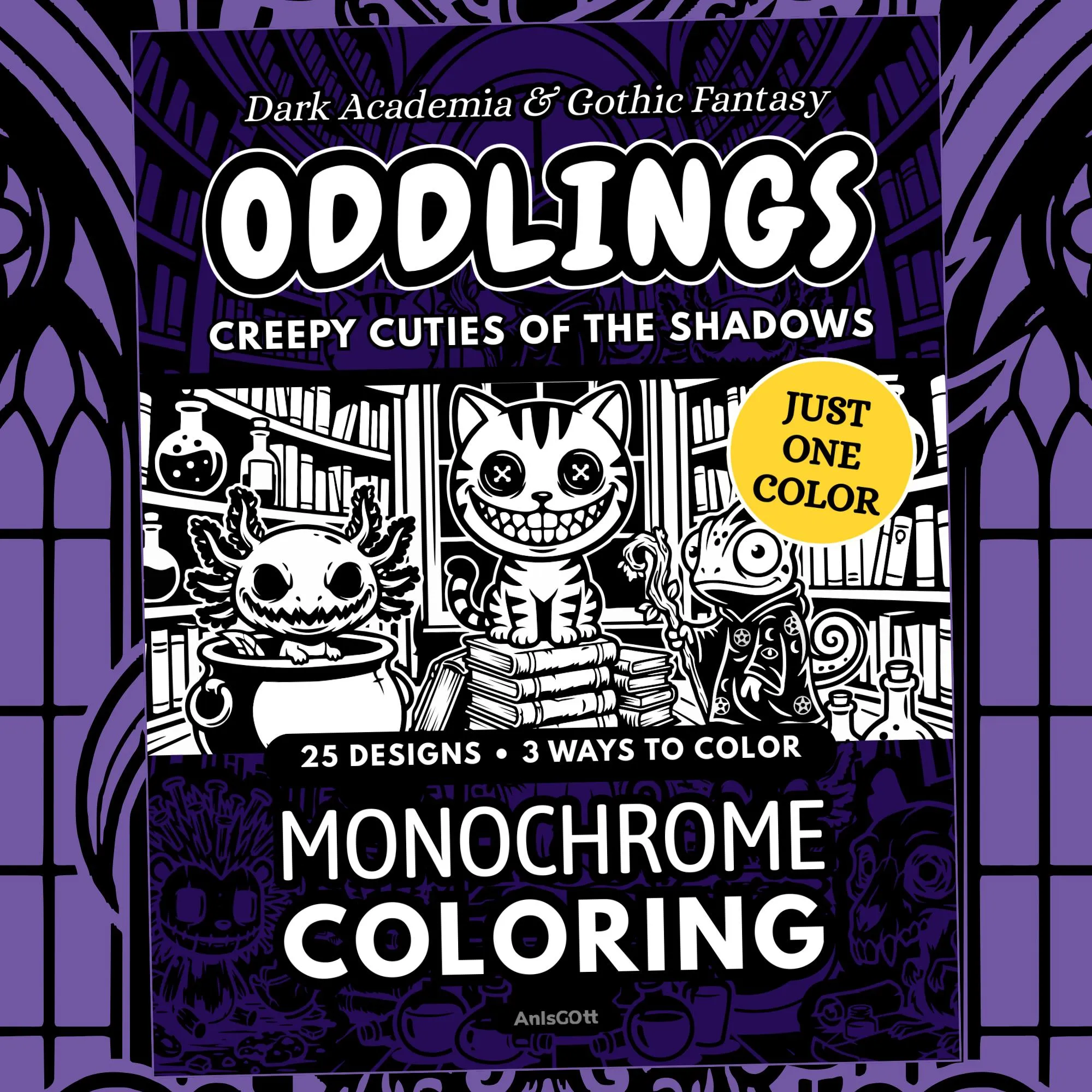 AnIsGOtt Oddlings Monochrome - Cover Preview - Oddlings Monochrome Coloring Book release stress monochrome coloring