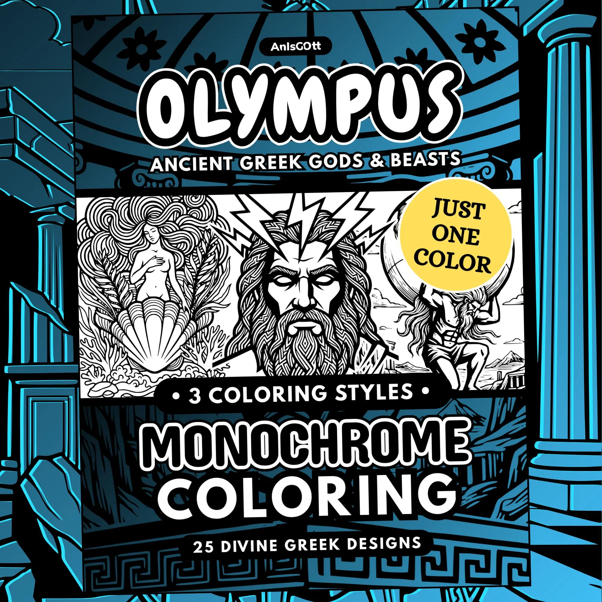 AnIsGOtt Olympus Greek Gods - Cover Preview - Olympus Mythology release stress monochrome coloring