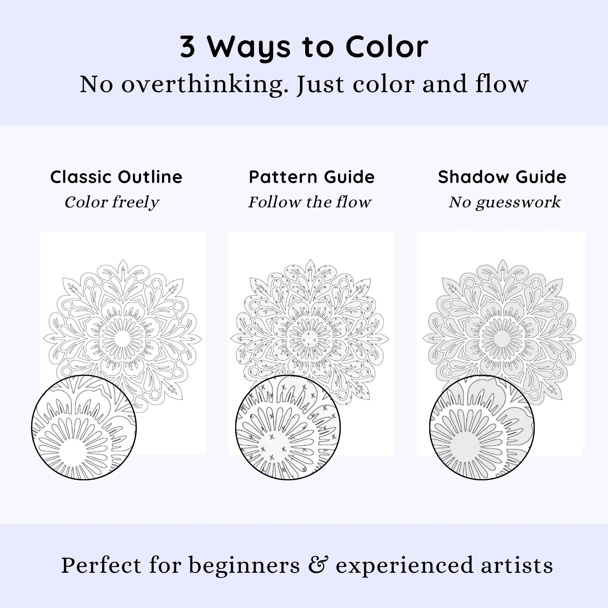 Relaxing Monochrome Coloring Book, One Color Stress Relief Printable Pages PDF PNG (25 Designs)